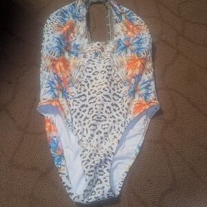 VENUS Multicolor Tropical and Leopard Print One Piece Swimsuit 4 NEW $78